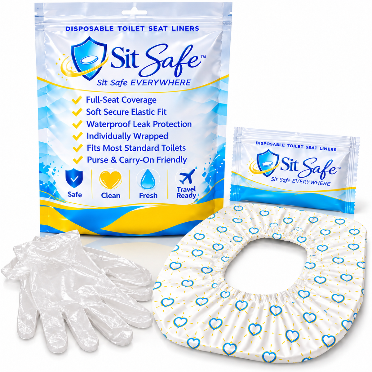 Sit Safe™ Disposable Toilet Seat Liners - Full Seat Waterproof Protection